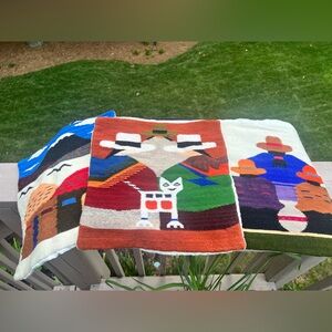 set of 3 vintage woven pillows handmade